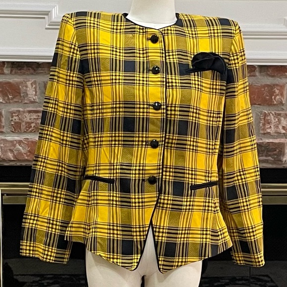Leslie Fay Jackets & Blazers - Clueless Cher movie Halloween petite vintage 1980s yellow plaid blazer / 10P…
